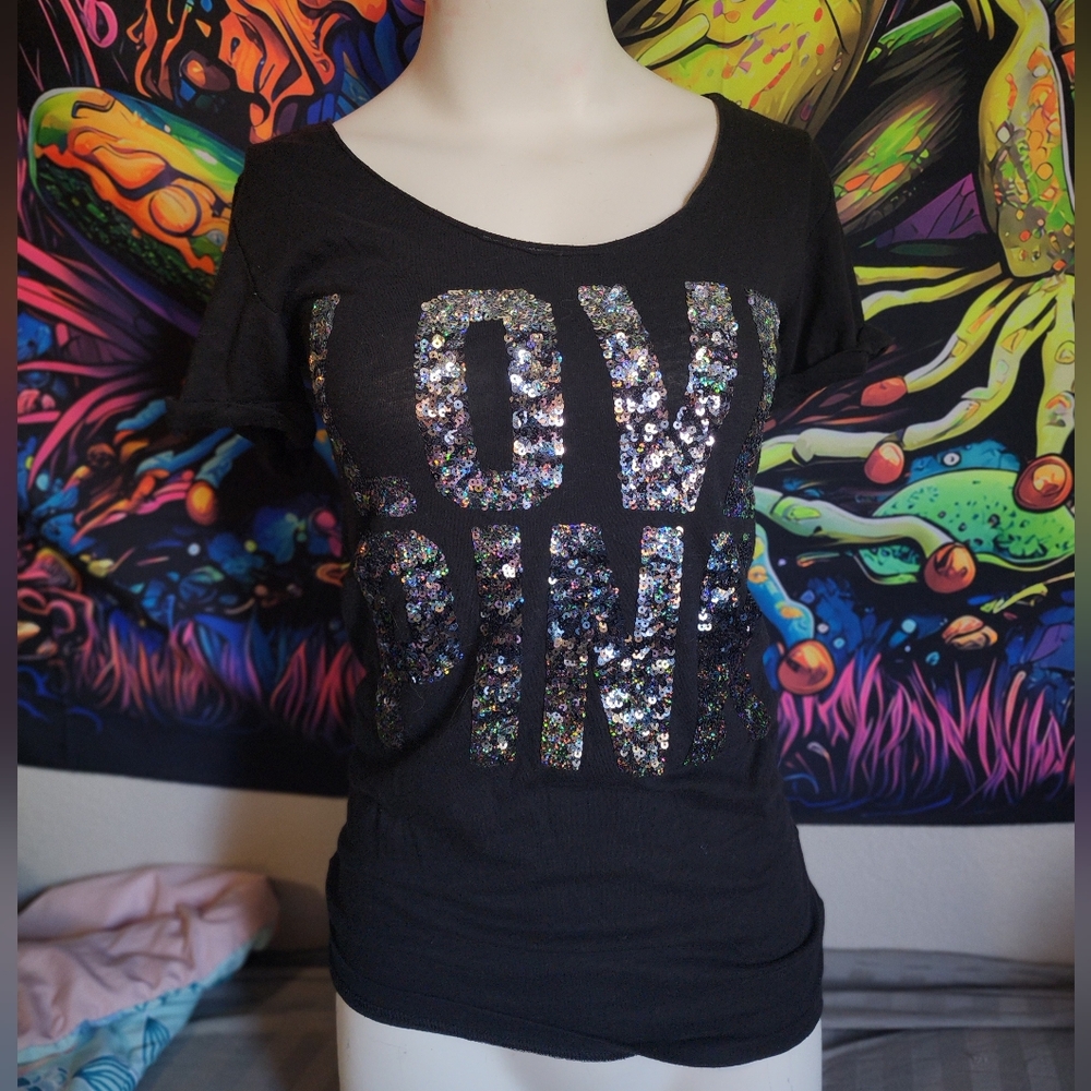 RARE Victorias secret Pink bling sequin tshirt (prism bling, size xs)